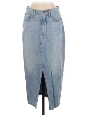 Madewell Light Wash Denim Midi Skirt with Front Slit